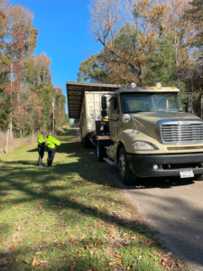 Truck is pulling a storage unit to be moved